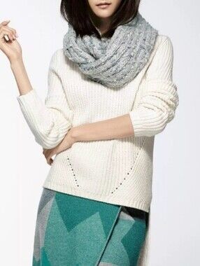 Anthropologie Moth White High-Low Cowl Neck Knit Sweater Wool Blend